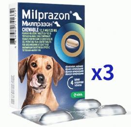 ミルプラゾンチュワブル| 12.5mg/125mg|犬用|5kg以上|4錠x3箱