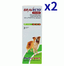 ブラベクトトリウノ >10kg-20kg | 3錠x2箱 | ノミ | マダニ | フィラリア