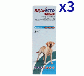 ブラベクトトリウノ >20-40kg | 3錠x3箱 | ノミ | マダニ | フィラリア